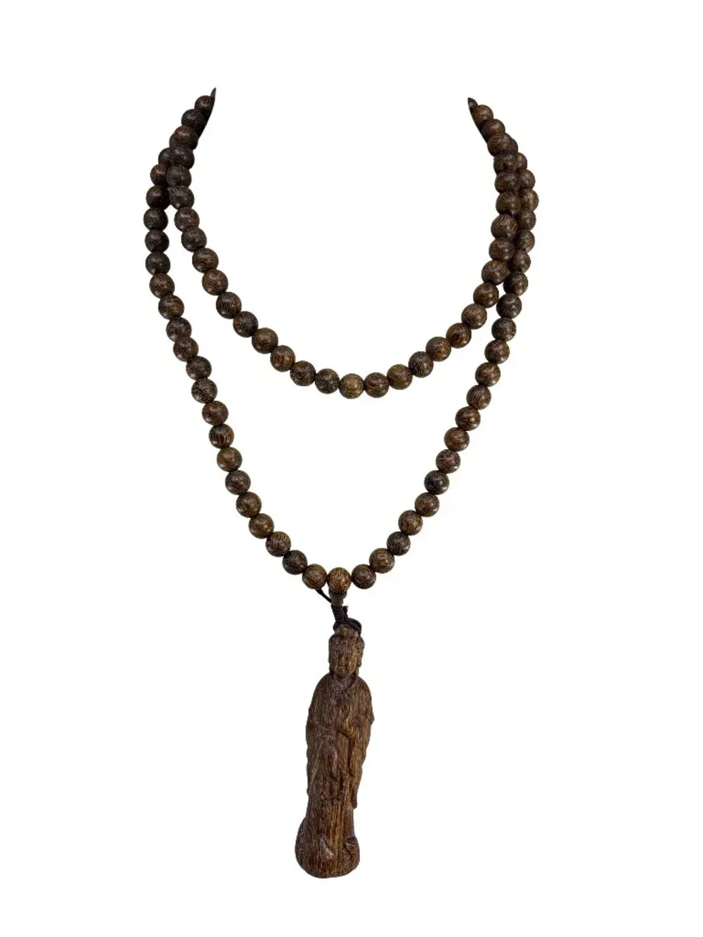 Natural Agarwood Mala Prayer 8mm 108 Beads Necklace with Carved Buddha Pendant